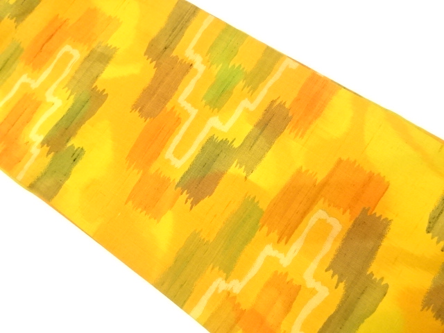 手織り紬　幾何学模様織り出し　名古屋帯